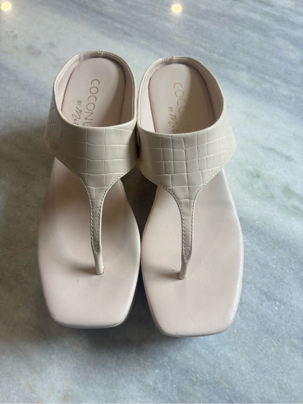 Coconuts by Matisse Cream Croc-Embossed Wedge Sandals